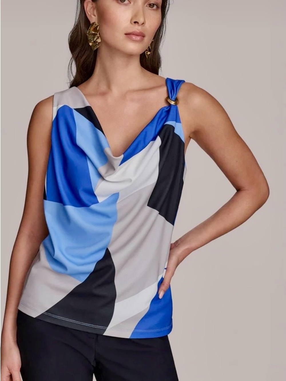Donna Karan Printed Cowl Neck Top – Size Large BOLD PRINT